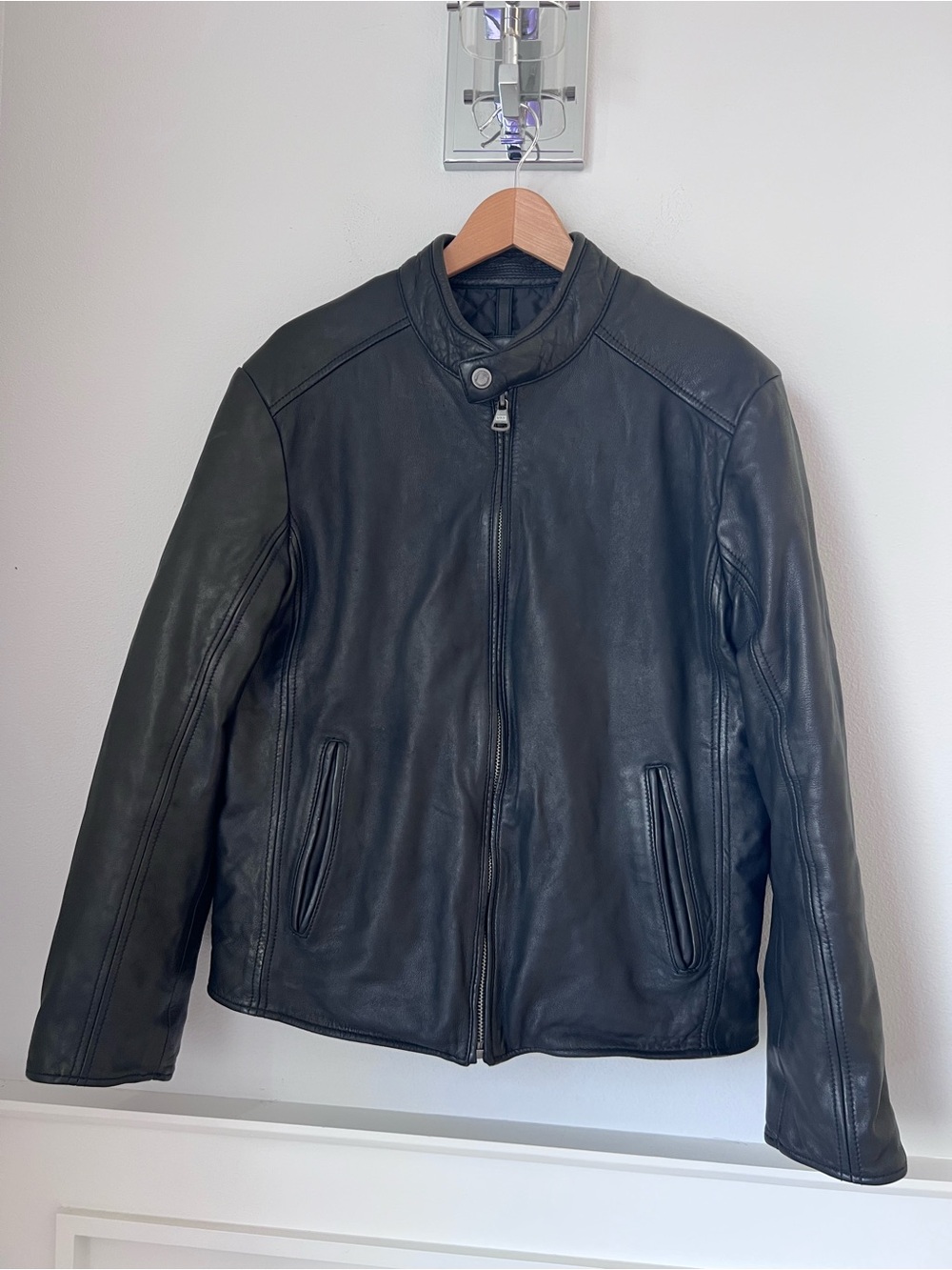 Andrew Marc Black Leather bomber Jacket